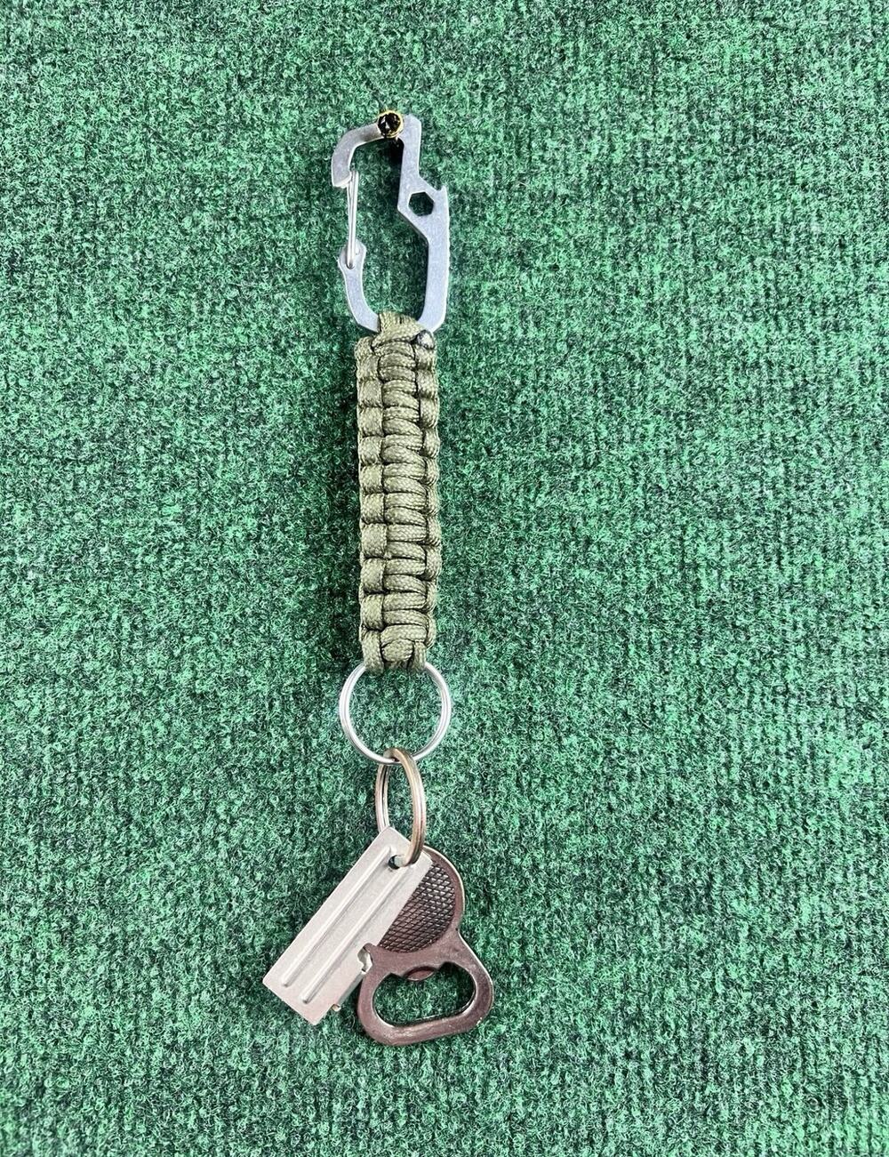 Green Paracord Keychain Lanyard w Carabiner & Can & Bottle Opener